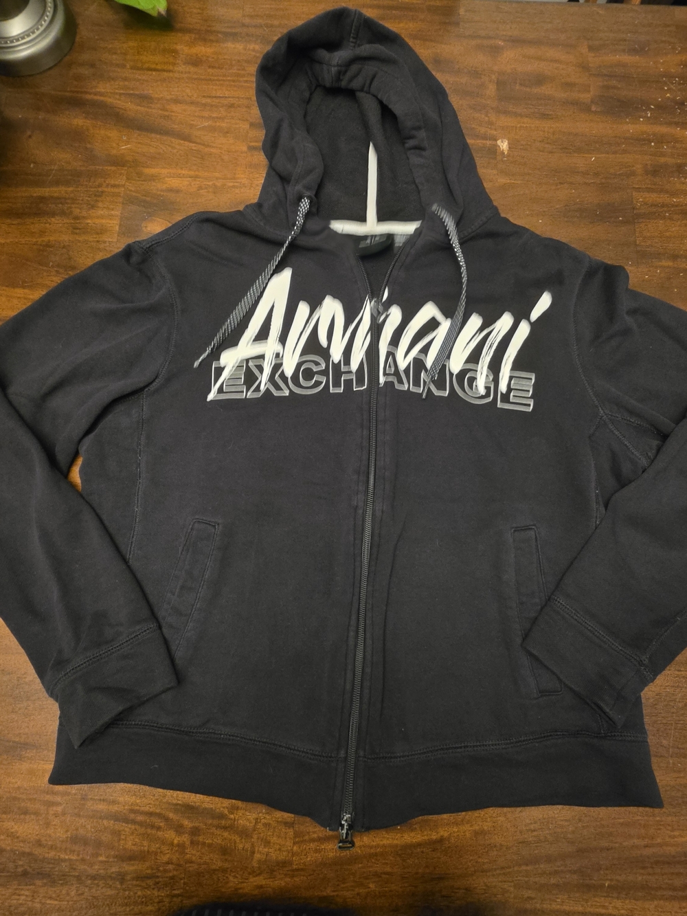 Armani Exchange Black Full Zip Graphic Logo Hoodie Jacket